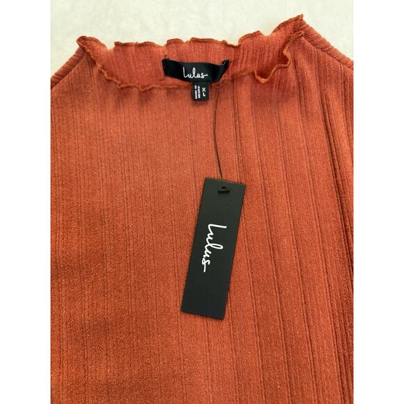 NWT Lulus Rust Ribbed Bubble-Hem Mini Dress Sz XL See Measurements In Photos - Picture 4 of 11